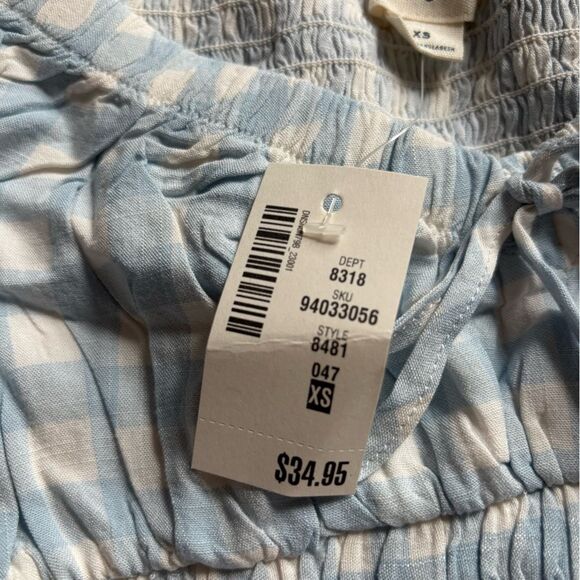 Aeropostale Checkered Crop Top Puffy Sleeves New Blue White Womens Size XS - Picture 5 of 7